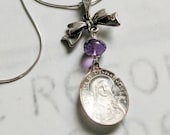 Necklace - Antique Sainte Thérèse Bow & Amethyst - Sterling Silver + 18 Inch Italian Sterling Silver Chain