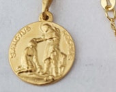 Necklace - Saint Roch 18mm Patron Saint of Epidemics - 18K Gold Vermeil + 18 Inch Italian 18K Gold Vermeil Chain