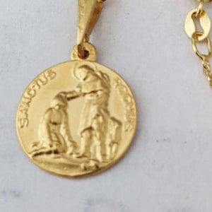 Necklace - Saint Roch 18mm Patron Saint of Epidemics - 18K Gold Vermeil + 18 Inch Italian 18K Gold Vermeil Chain