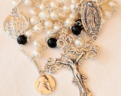 Rosary - Freshwater Pearl Blue Goldstone - Our Lady of Guadalupe, Mary Magdalene & Saintes Maries - Sterling Silver