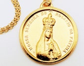 Our Lady of Fátima Necklace 29mm - 18K Gold Vermeil + 18 Inch Italian 18K Gold Vermeil Chain