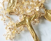 Rosary - Citrine with French Crucifix & St Jude Center + Miraculous Medal - 18K Gold Vermeil