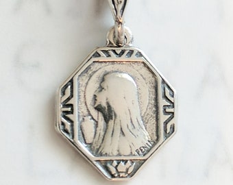 Medal - Tiny Mary of Magdala w/ Alabaster Jar 13x17mm - Sterling Silver