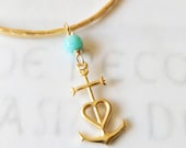 Camargue Cross Bracelet, 18K Gold Vermeil, Amazonite, Anchor Cross Pendant, Magdalene Angel, Saintes Maries, Spiritual, Faith Cross Bracelet