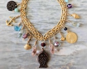 Bracelet - Sea of Galilee Charm Bracelet with Bronze Prutah - 29 AD Coin - 18K Gold Vermeil