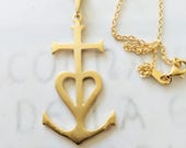 Camargue Cross Pendant Necklace, 18K Gold Vermeil, Anchor Cross Necklace, Saintes Maries, Spiritual, Faith Cross Necklace - 25x46mm