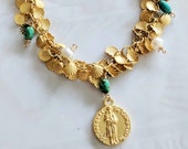 Bracelet - CAMINO Bracelet - St James of Compostela - 18K Gold Vermeil, Freshwater Pearls & Sinai Turquoise