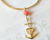 Camargue Cross Bracelet, 18K Gold Vermeil, Coral, Anchor Cross Pendant, Magdalene Angel, Saintes Maries, Spiritual, Faith Cross Bracelet