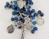 Rosary - French Blue Hand-Painted Glass Marie Madeleine & Saintes Maries - Sterling Silver
