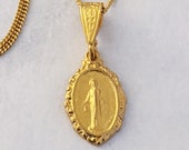 Necklace - Tiny Miraculous Medal 10x16mm - 18K Gold Vermeil + 18 Inch Italian 18K Gold Vermeil Chain