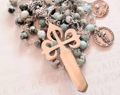 Rosary - Larimar St James & John Brother Apostles - St James of Compostela Cross - Sterling Silver