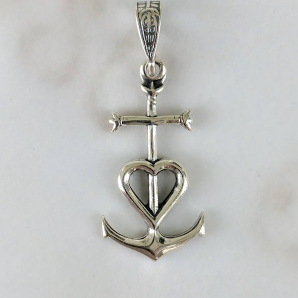 Camargue Cross Pendant, Sterling Silver, Anchor Cross Pendant, Magdalene Angel, Saintes Maries, Spiritual, Faith Cross Pendant - 14x26mm