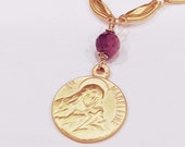 Bracelet - Ste Madeleine Ruby with 18K Gold Plated Parisian Chain