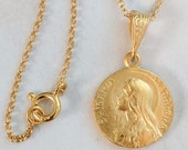 Necklace - Sta Maria Magdalena 15mm - 18K Gold Vermeil Medal + 18 inch Italian 18K Gold Vermeil Chain