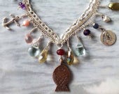 Bracelet - Sea of Galilee Charm Bracelet with Bronze Prutah - 29 AD Coin - Sterling Silver