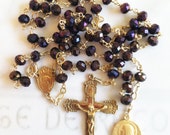 Rosary - Purple Velvet Chinese Crystal Saint Mary Magdalene Rosary, 24K Gold Vermeil Crucifix & Center