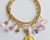 Bracelet - Saint Mary Magdalene Pink Zircon, Fuschia Topaz & Vintage, Czech Glass - 18K Gold Vermeil