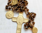 Rosary - Eucharist Rosary - Dark Amber Glass - St Mary Magdalene & Saintes-Maries - 18K Gold Vermeil