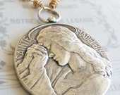 Necklace - Saint Mary Magdalene Sterling Silver over Brass Medal - 55mm on a 26" 18K gold plated chain