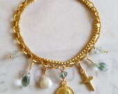 Bracelet - Saint Mary Magdalene Moss Agate, Aqua Quartz, Silverite, Crystal - 18K Gold Vermeil