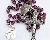Rosary - Antique Purple French Crystal - Sterling Silver Crucifix & Ave Maria Center + Mary of Magdala SS Medal