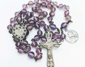 Rosary - Antique French Lavender Glass St Mary Magdalene - French Sterling Silver Crucifix and Center - Sterling Silver