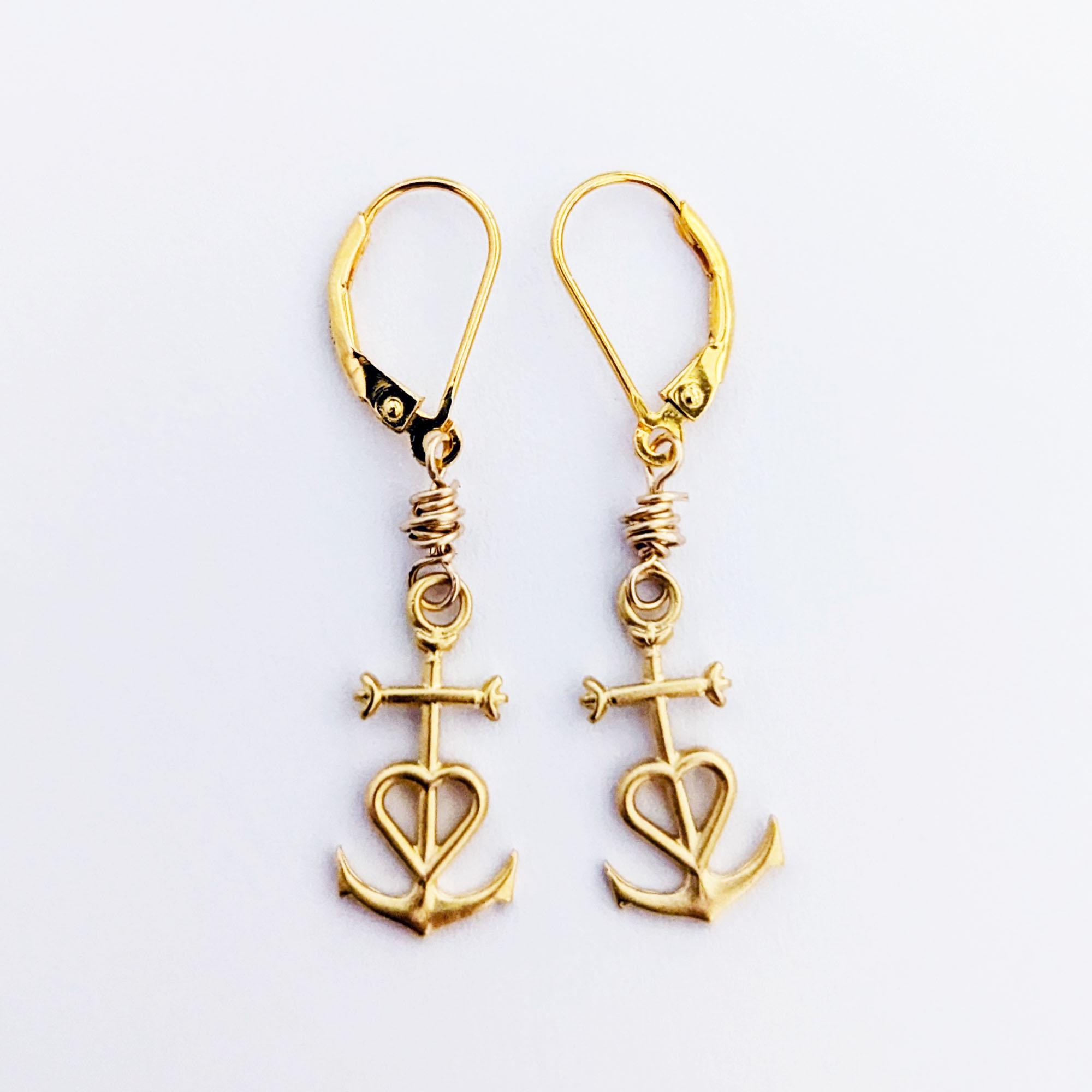 Edouard Rambaud エデュアールランボー　ゴールドハート　バングル Camargue Cross Earrings, 18K Gold Vermeil, Anchor Cross Heart
