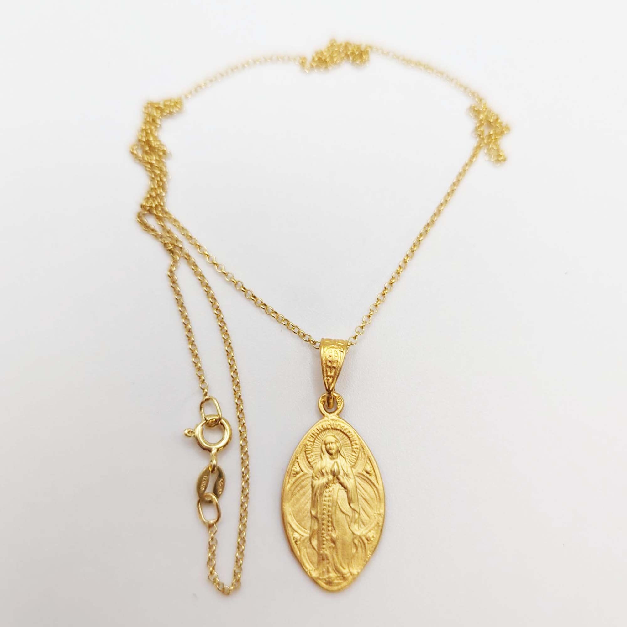 Necklace - Our Lady of the Rosary / Lourdes 16x28mm - 18K Gold Vermeil ...