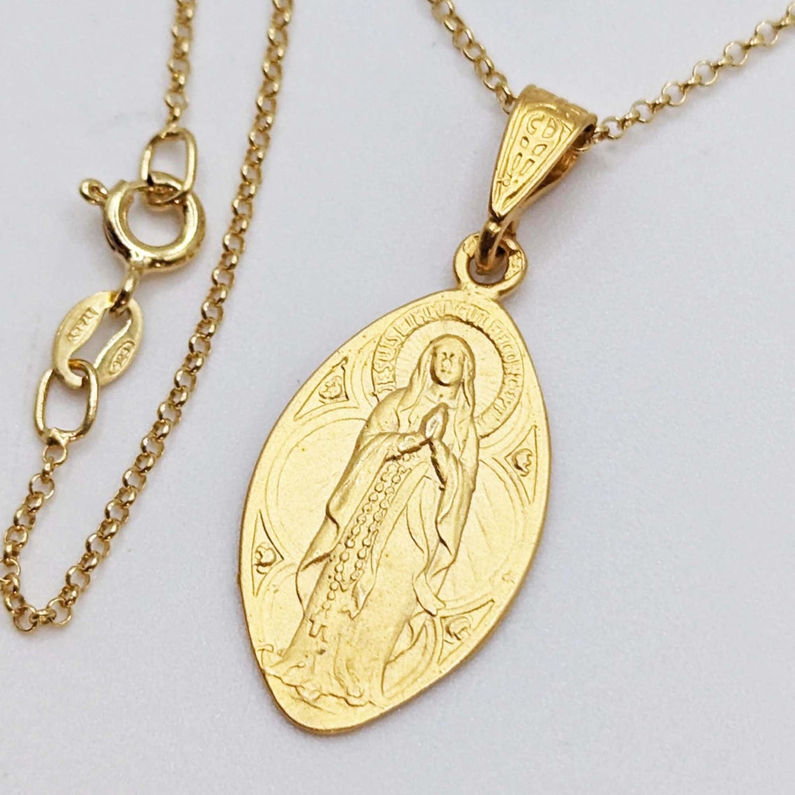 Necklace - Our Lady of the Rosary / Lourdes 16x28mm - 18K Gold Vermeil ...