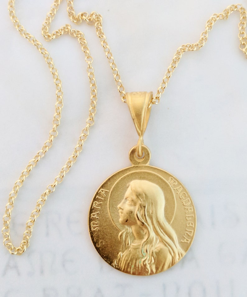 Necklace Sta Maria Magdalena 24mm 18K Gold Vermeil 18 Inch Italian 18K Gold Vermeil Chain image 1