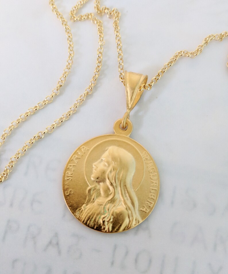 Necklace Sta Maria Magdalena 24mm 18K Gold Vermeil 18 Inch Italian 18K Gold Vermeil Chain image 2