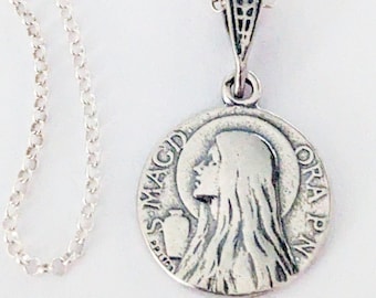 Ketting - Maria van Magdala en albasten pot 15 mm - sterlingzilver + 18 inch Italiaanse sterlingzilveren ketting