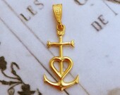 Camargue Cross Pendant, 18K Gold Vermeil, Anchor Cross Pendant, Magdalene Angel, Saintes Maries, Spiritual, Faith Cross Pendant -14x26mm