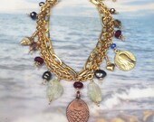 Bracelet - Sea of Galilee Fish Mary Magdalene Charm - Ruby, Citrine, Pearl, Czech Glass, Crystal, 18K Gold Vermeil