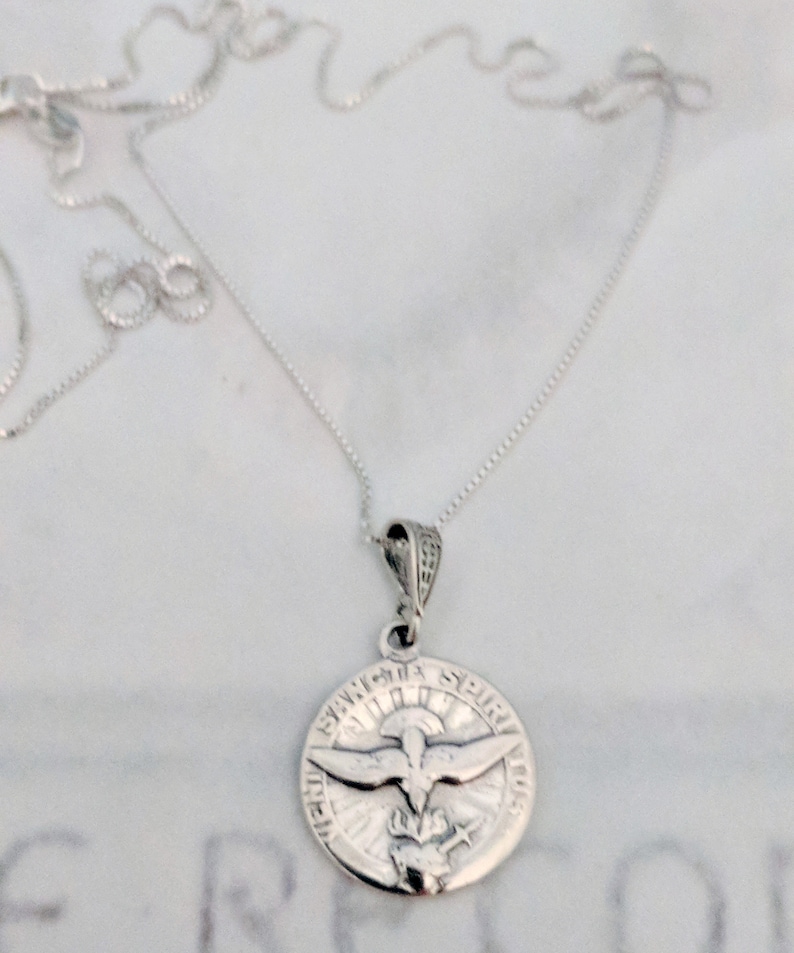 Necklace - Holy Spirit Sterling Silver 17.5mm + 18 Inch Italian ...