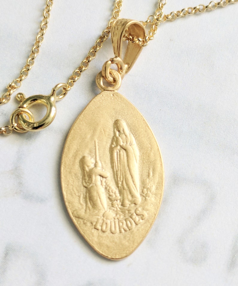 Necklace Our Lady of the Rosary / Lourdes 16x28mm 18K Gold | Etsy