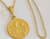 Necklace - St Joseph with Baby Jesus 18mm - 18K Gold Vermeil + 18 Inch 18K Gold Vermeil Chain