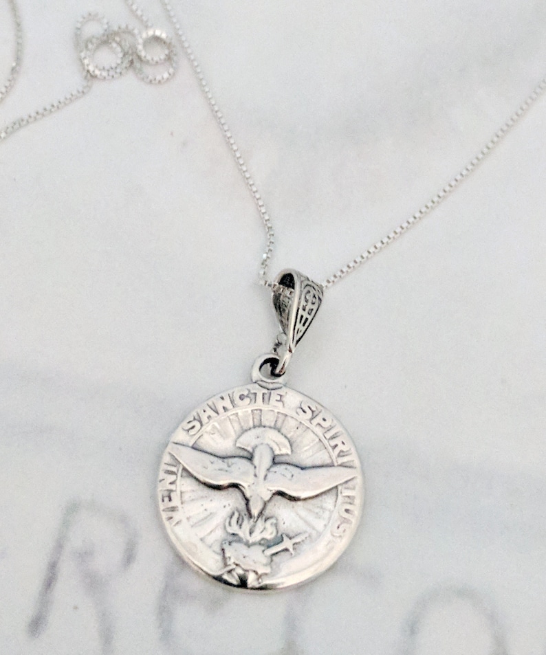 Necklace - Holy Spirit Sterling Silver 17.5mm + 18 Inch Italian ...