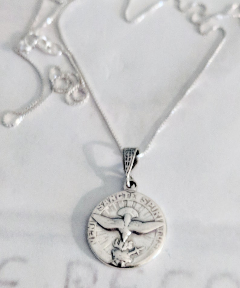 Necklace - Holy Spirit Sterling Silver 17.5mm + 18 Inch Italian ...