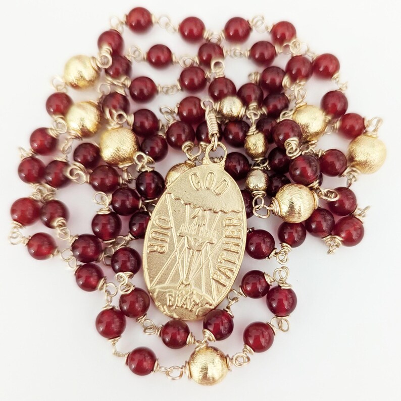 God Our Father Consecration Chaplet 22x35mm Red Agate Stones - 18K Gold ...