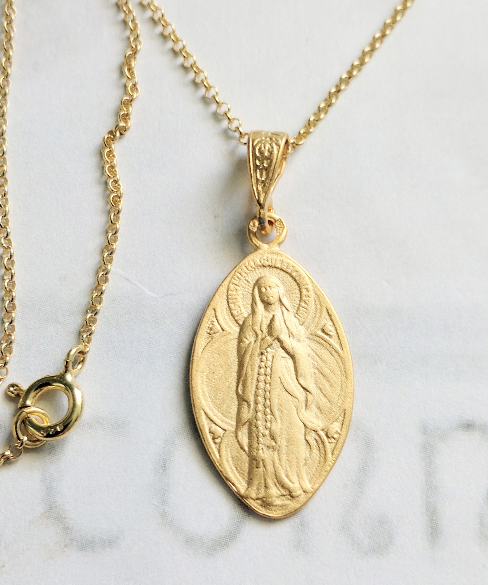 Necklace Our Lady of the Rosary / Lourdes 16x28mm 18K Gold - Etsy