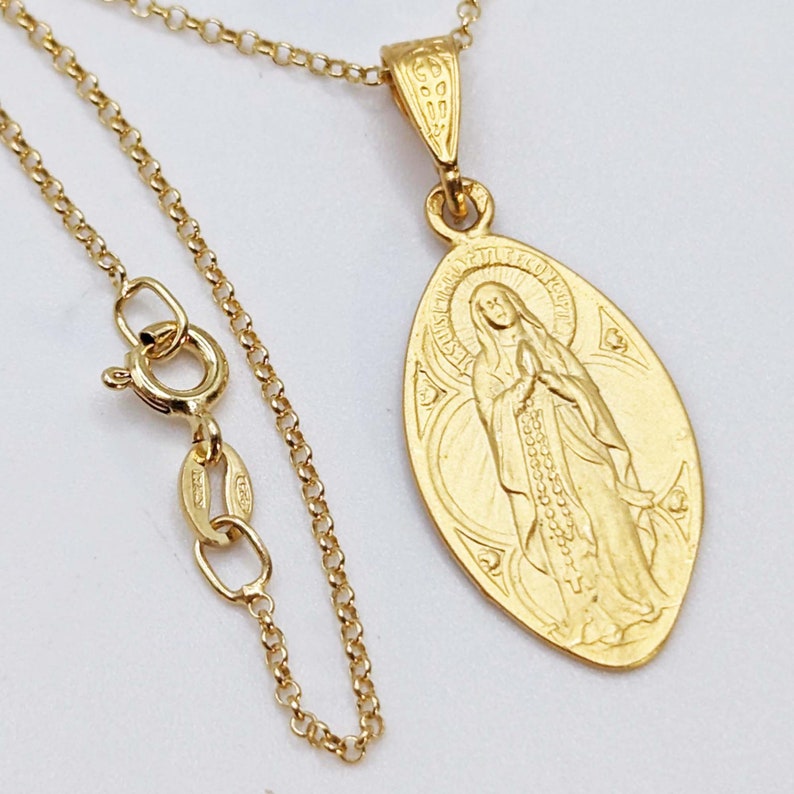 Necklace - Our Lady of the Rosary / Lourdes 16x28mm - 18K Gold Vermeil ...