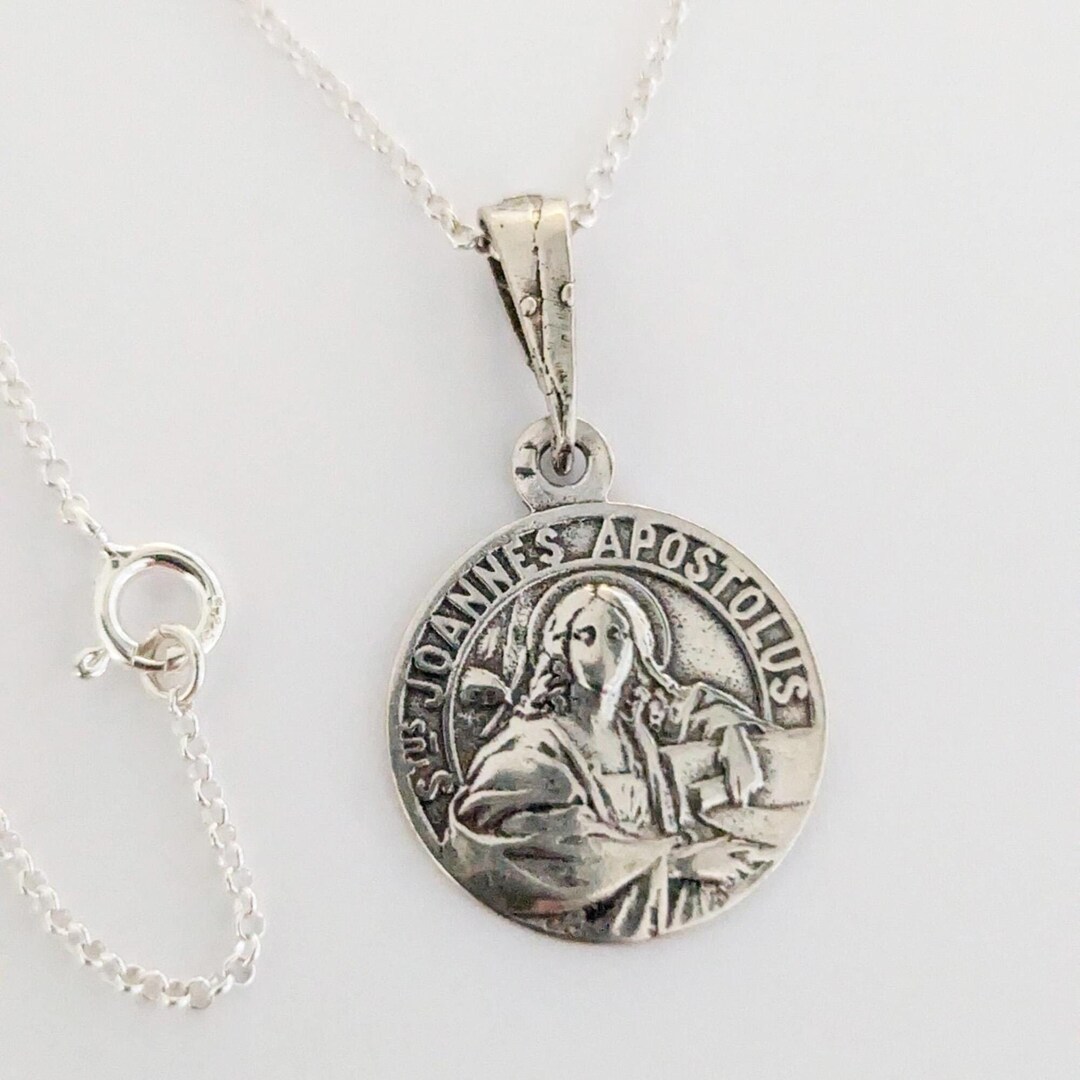 St John the Apostle 18mm Necklace - Sterling Silver + 18 Inch Italian ...