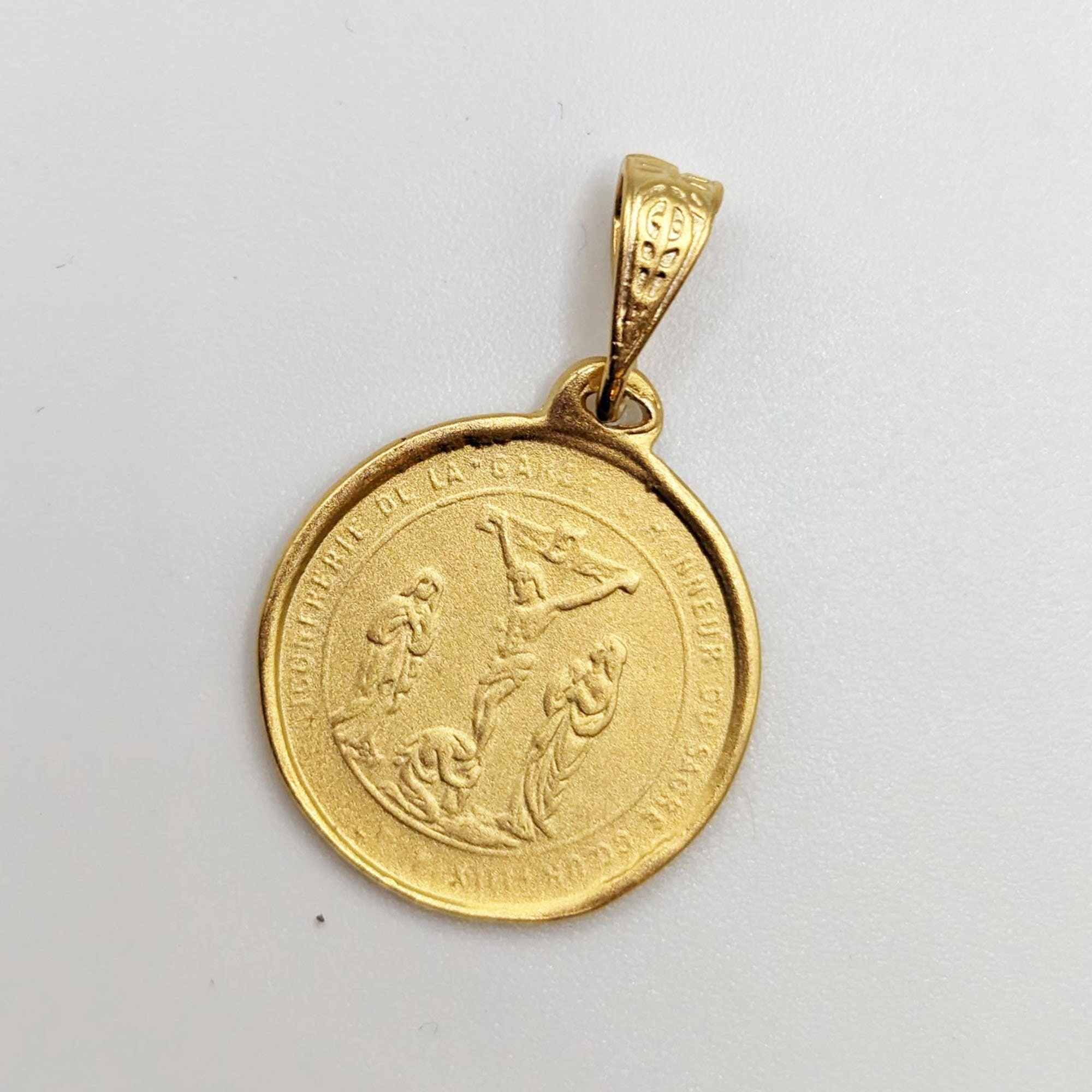 Medal - Mary Magdalene at Foot of Cross / Sacred Heart 18mm - 18K