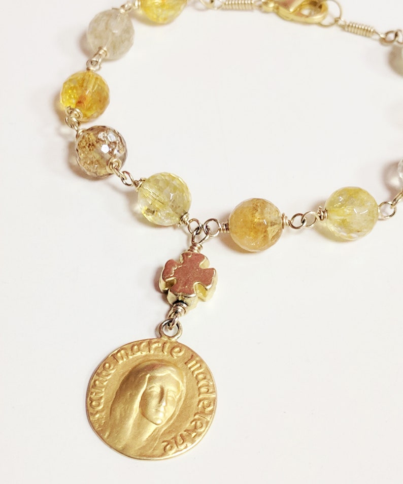 Bracelet 18K Gold Vermeil Citrine Mary of Magdala with Cross