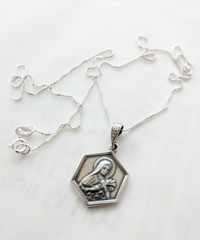 Necklace St Therese of Lisieux 17x23mm Sterling Silver Etsy