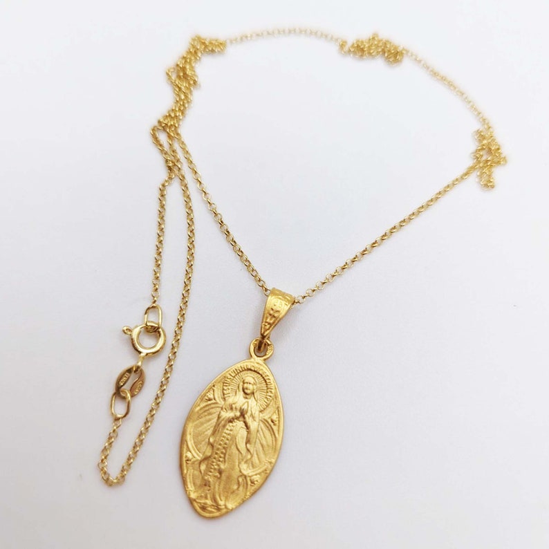 Necklace - Our Lady of the Rosary / Lourdes 16x28mm - 18K Gold Vermeil ...