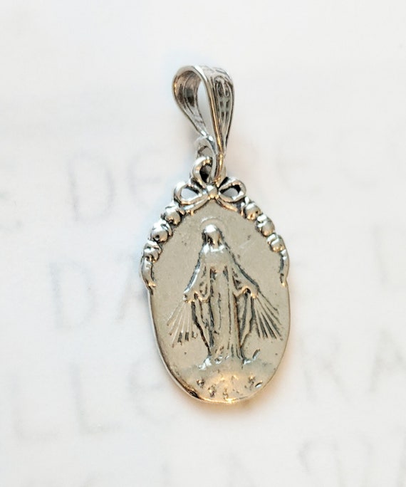 Small Miraculous Medal 12.5x20mm, Sterling Silver, Blessed Mother