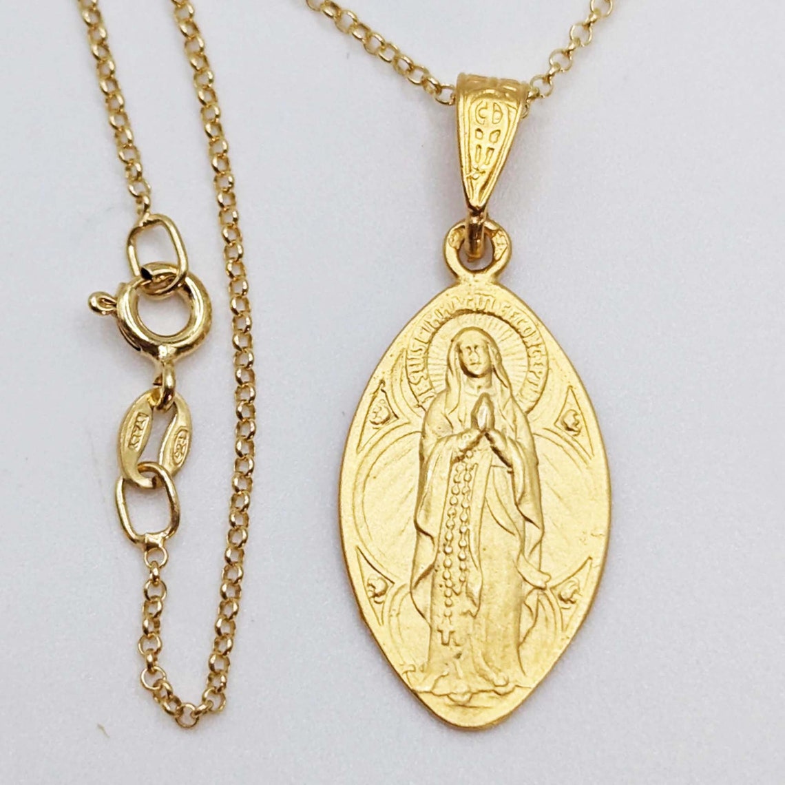 Necklace - Our Lady of the Rosary / Lourdes 16x28mm - 18K Gold Vermeil ...