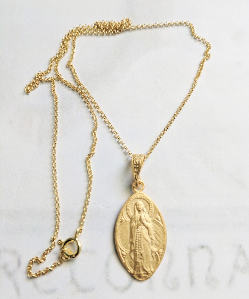 Necklace Our Lady of the Rosary / Lourdes 16x28mm 18K Gold - Etsy